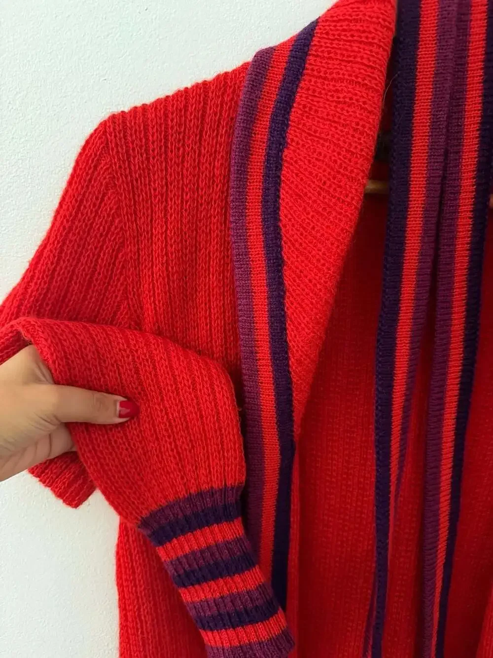 Yves Saint Laurent Tricots Vintage Red and Purple Striped Knit Cardigan sz S